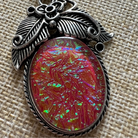 New Pink Triplet Opal Dichroic Acrylic Silver Overlay Pendant - Picture 2 of 5